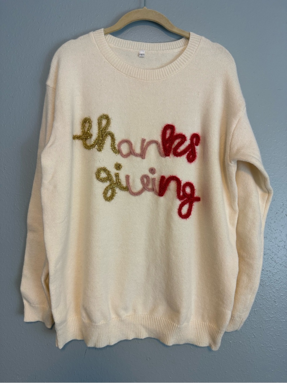 Thanksgiving Thanks Giving Glitter Holiday Sweater Cream Size L